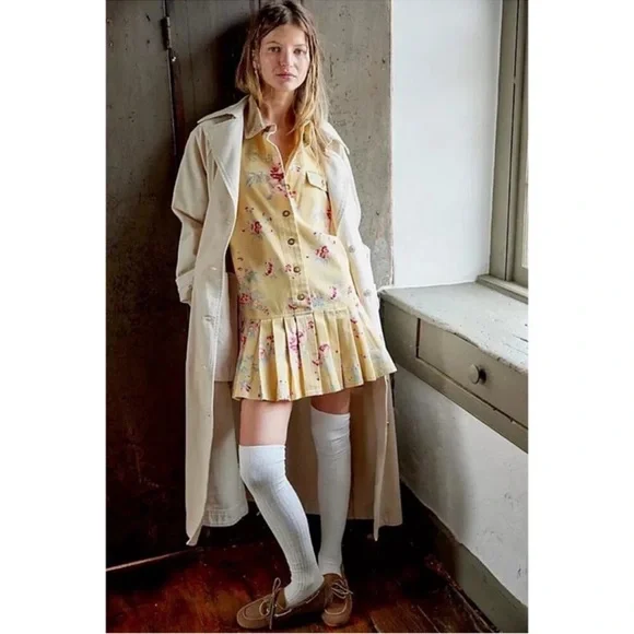 🍀 Free People Connor Western Bohemian Yellow Floral Printed Cotton Mini Dress - Picture 5 of 10